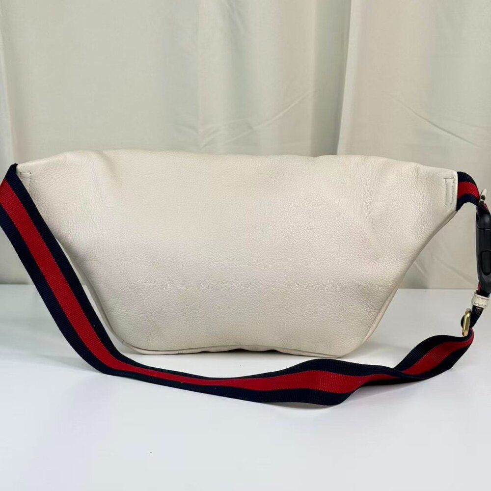 Gucci GG Logo White Large Bum Bag with Green Red Stripes - Picture 3 of 8